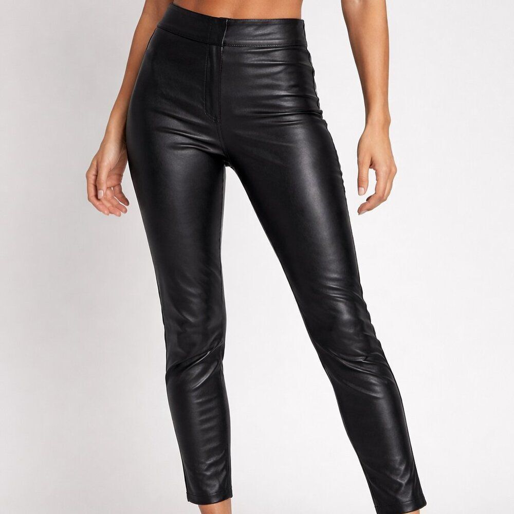Calvin Klein Petite Black Faux-Leather Slim-Fit Ankle Pants 2P